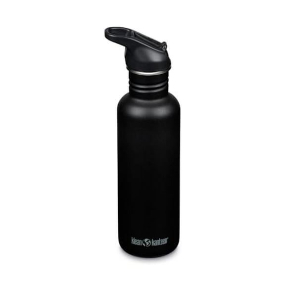 Klean Kanteen 27 oz Classic Water Bottle with Flip Seal Sport Cap & Straw - 100% Leakproof Spout & Cap - Durable, BPA-Free & Stainless Steel Material - Easy-Sip Water Bottle - Black