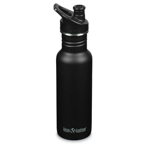 Klean Kanteen Classic Water Bottle with Sport Cap - Stainless Steel Sports Water Bottle - 18 Oz, Black
