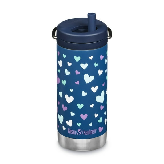 Klean Kanteen TKWide Insulated Water Bottle with Twist Cap - Stainless Steel Water Bottle - 12 Oz, Navy Hearts