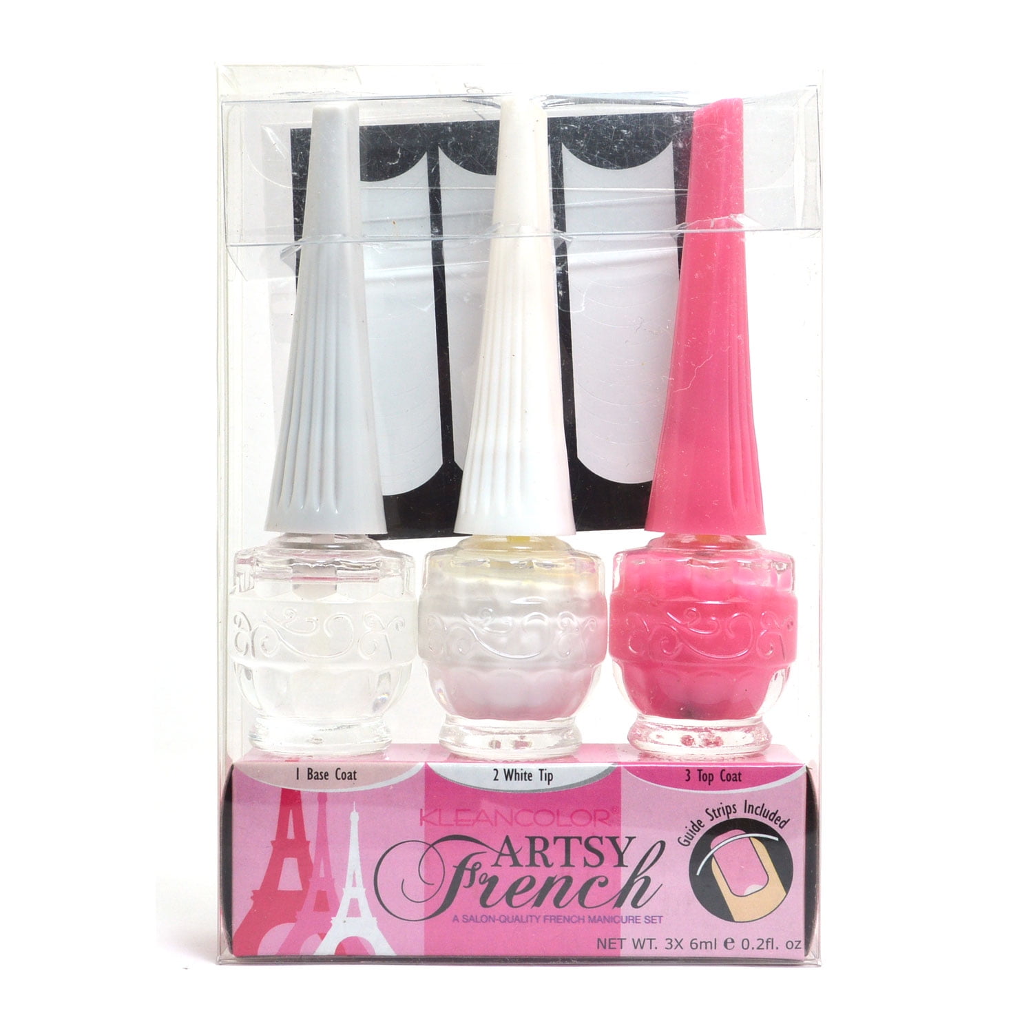 Kleancolor 1 Set of Artsy French Manicure Nail Polish Base, Hot Pink