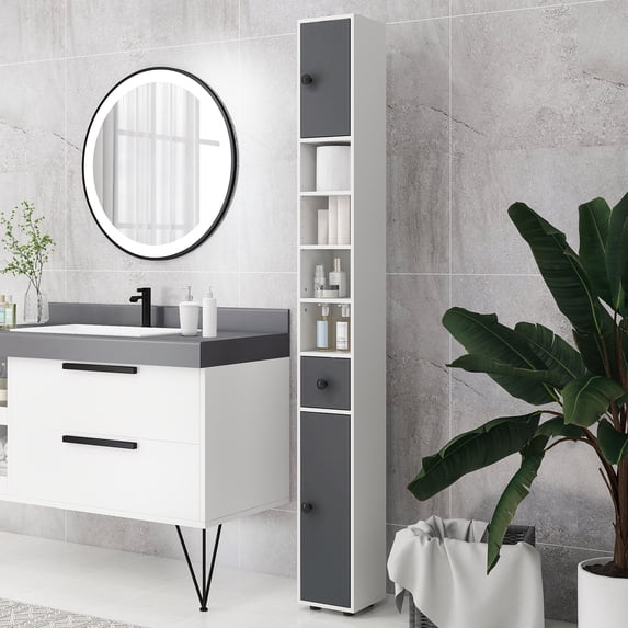 Kleankin Open Shelves Bathroom Storage Cabinet, Door Cabinets, Toilet Paper Cabinet, Gray