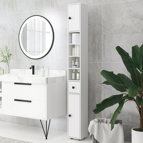 Kleankin Open Shelves Bathroom Storage Cabinet, Door Cabinets, Toilet Paper Cabinet, White