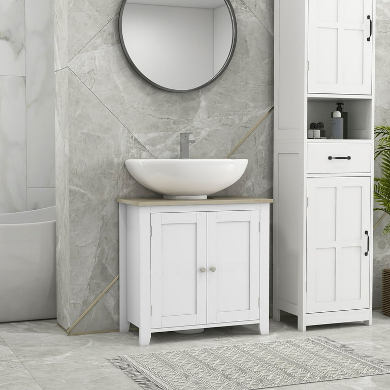 Kleankin Pedestal Sink Storage Cabinet Under Sink Cabinet Bathroom Vanity Cabinet with U Shape and Adjustable Internal Shelf White