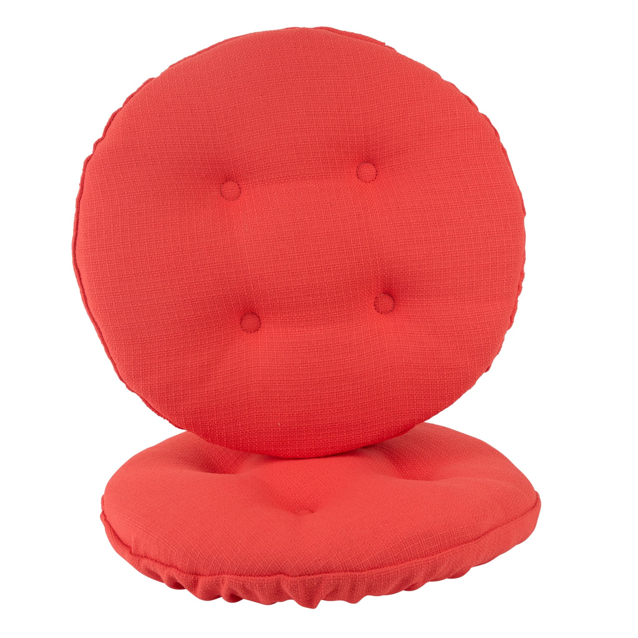 Solid Coral Polyester Tufted Bar Stool Cushions, Set of 2