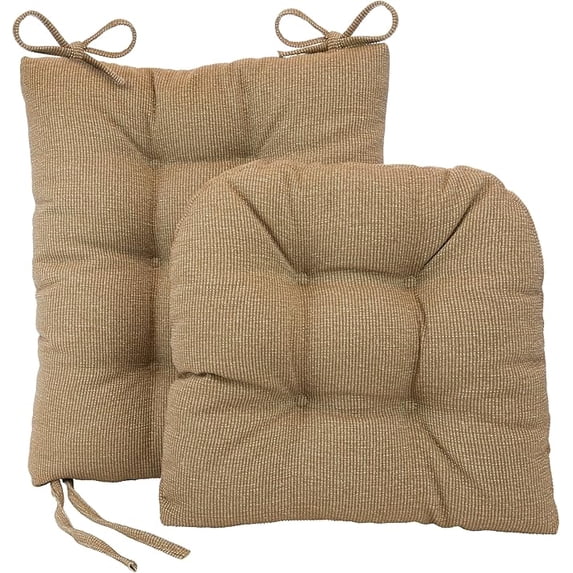Klear Vu The Gripper Non-Slip Rocking Chair Cushion Thick, includes Seat Pad & Back Pillow with Ties for Indoor Living Room Rocker, 17x17 Inches, 2 Piece Set, Tan 2 Count