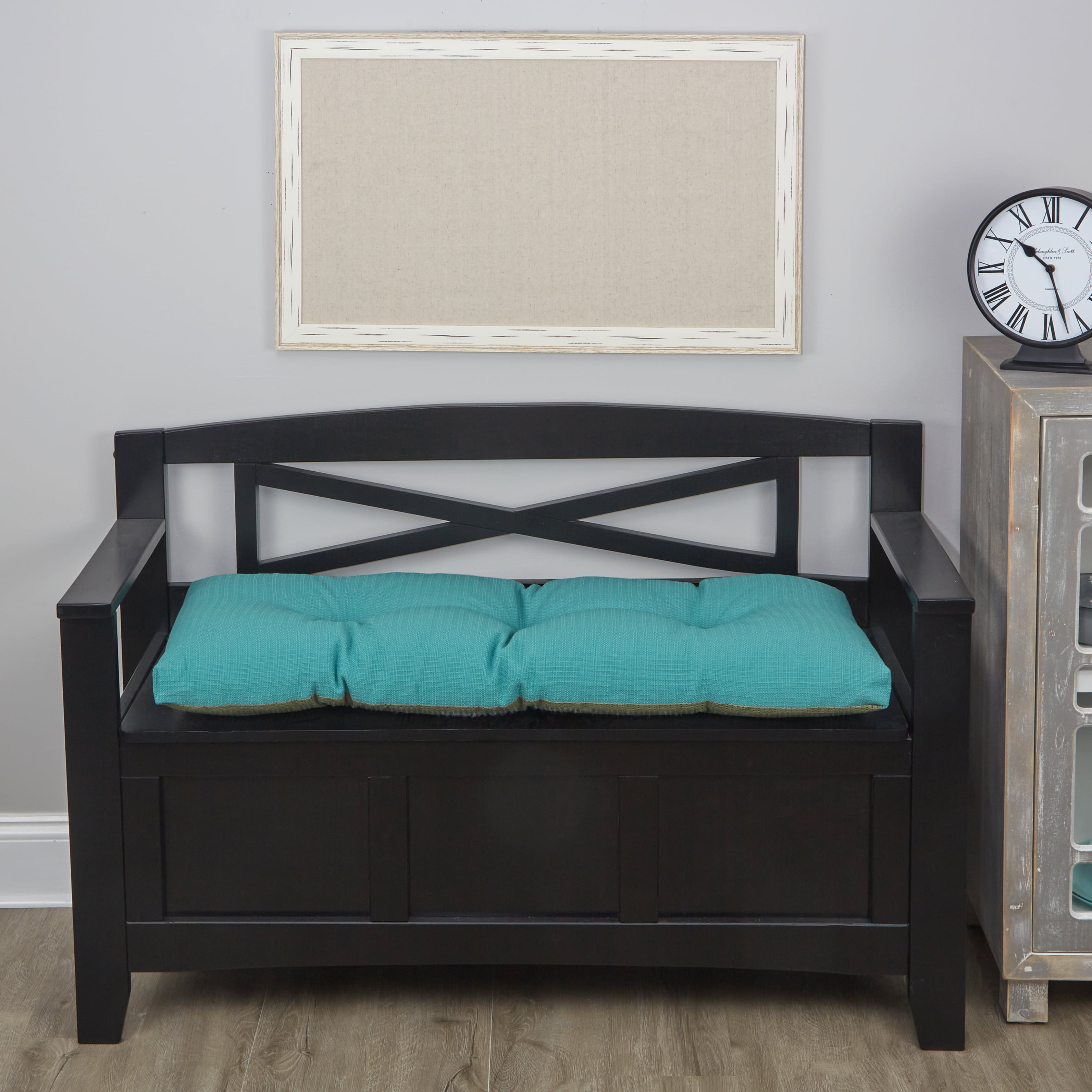 Teal Tufted 36" Indoor Bench Cushion with Non-Slip Gripper