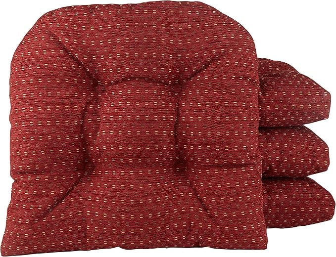 Solid Flame Red Overstuffed Polyester Dining Chair Cushions, 15x15 Inches, Set of 4