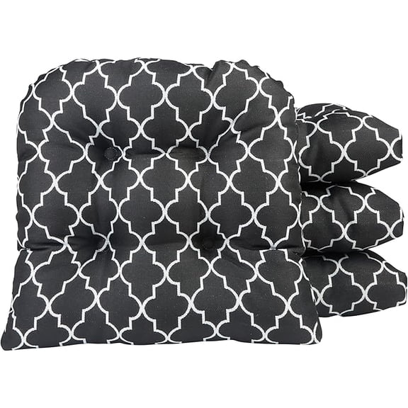Klear Vu Gripper Overstuffed Universal Non-Slip Dining Chair Cushions for Kitchen Decor or Office Use, U-Shaped Skid-Proof Seat Pad, 15x15 Inches, 4 Count , Geo Black