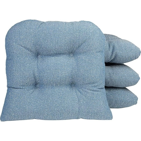 Klear Vu Gripper Overstuffed Universal Non-Slip Dining Chair Cushions for Kitchen Decor or Office Use, U-Shaped Skid-Proof Seat Pad, 15x15 Inches, 4 Count, Slub Wedge Blue