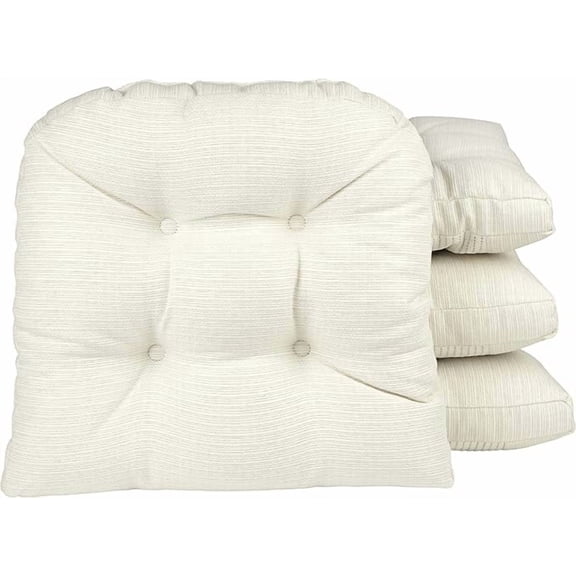 Klear Vu Gripper Overstuffed Universal Non-Slip Dining Chair Cushions for Kitchen Decor or Office Use, U-Shaped Skid-Proof Seat Pad, 15x15 Inches, 4 Count, Solid Ivory