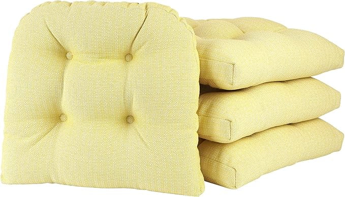Yellow Polyester Non-Slip Dining Chair Cushions, 15x15 Inches, 4 Pack