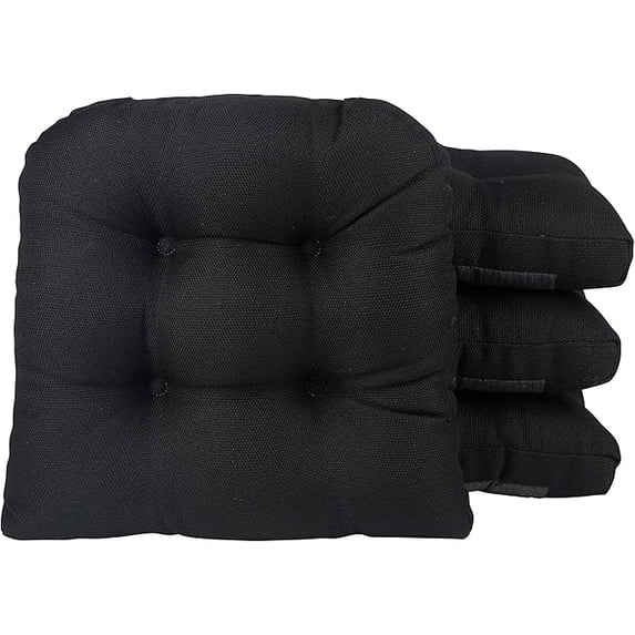 Klear Vu Gripper Overstuffed Universal Non-Slip Dining Chair Cushions for Kitchen Decor or Office Use, U-Shaped Skid-Proof Seat Pad, 15x15 Inches, 4 Count, Solid Black