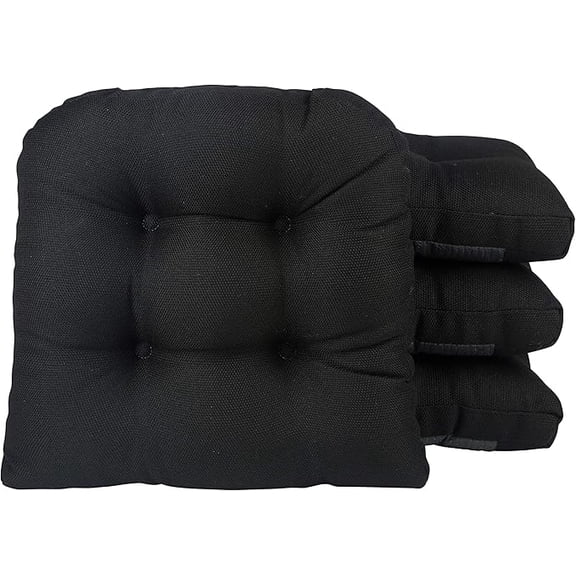 Klear Vu Gripper Overstuffed Universal Non-Slip Dining Chair Cushions for Kitchen Decor or Office Use, U-Shaped Skid-Proof Seat Pad, 15x15 Inches, 4 Count, Solid Black