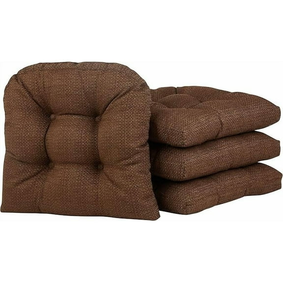 Klear Vu Gripper Overstuffed Universal Non-Slip Dining Chair Cushions for Kitchen Decor or Office Use, U-Shaped Skid-Proof Seat Pad, 15x15 Inches, 4 Count , Waffle Brown