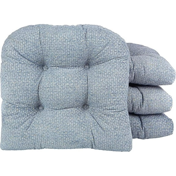 Klear Vu Gripper Overstuffed Universal Non-Slip Dining Chair Cushions for Kitchen Decor or Office Use, U-Shaped Skid-Proof Seat Pad, 15x15 Inches, 4 Count , Waffle Delft Blue