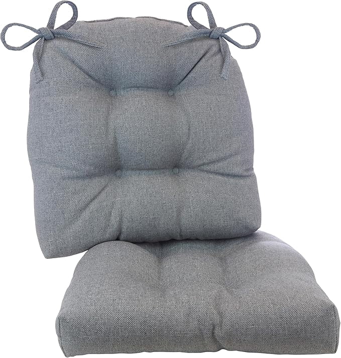 Klear Vu Outdoor 19 x 18 Chair Cushions for Patio Furniture, U-Shaped Seat Pads with Ties, Premium Woven Fabric, Water-Repellent, Chemical-Free, Gray, 2 Count