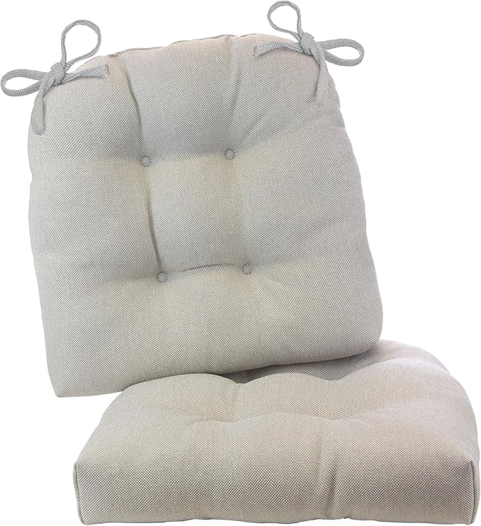 Klear Vu Outdoor 19 x 18 Inches Chair Cushions for Patio Furniture, U-Shaped Seat Pads with Ties, Premium Woven Fabric, Water-Repellent, Chemical-Free, Natural, 2 Count