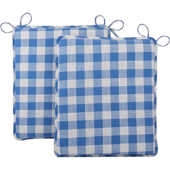 Klear Vu Porch Rocking Chair Cushions Set, Suitable for Living Room Rockers, Stylish Seat and Back Pads Include Fabric Ties, 20" X 17" X 2, Check Blue