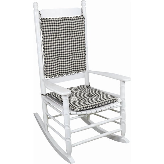 Klear Vu Porch Rocking Chair Cushions Set, Suitable for Living Room Rockers, Stylish Seat and Back Pads Include Non-Slip Bottom + Fabric Ties, 20" X 17" X 2”, Gingham Black