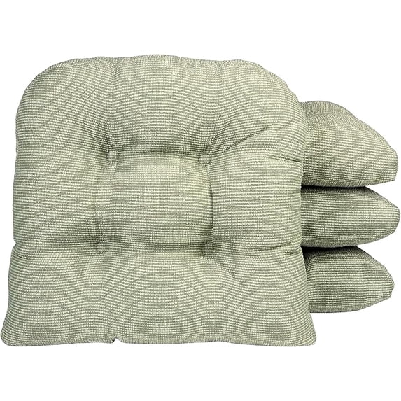 Klear Vu Gripper Overstuffed Universal Non-Slip Dining Chair Cushions for Kitchen Decor or Office Use, U-Shaped Skid-Proof Seat Pad, 15x15 Inches, 4 Count, Slub Celadon Green