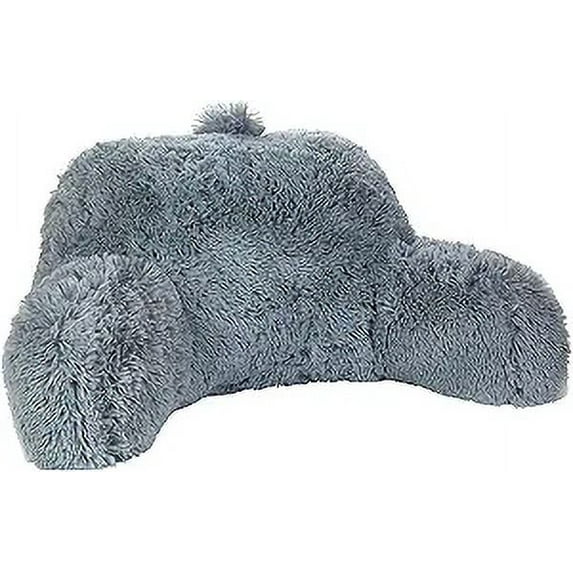 Klear Vu Shaggy Bed Rest Back Support Pillow - Large Reading Pillow, 30" x 21", Gray