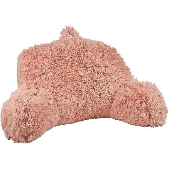 Klear Vu Shaggy Bed Rest Back Support Pillow - Large Reading Pillow, 30" x 21", Peach