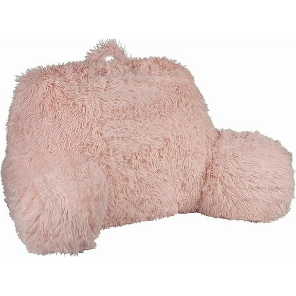 Klear Vu Shaggy Bed Rest Back Support Pillow - Large Reading Pillow, 30" x 21", Tea Rose