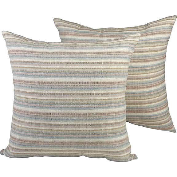 Klear Vu Toss Barber Stripe Linen Decorative Throw Pillow, 20" x 20" Set of 2, 2 Count (Pack of 1), Multi