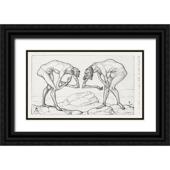 Klee, Paul 18x12 Black Ornate Wood Framed with Double Matting Museum Art Print Titled - Two Men Meet-Each Believing the Other to Be of Higher Rank