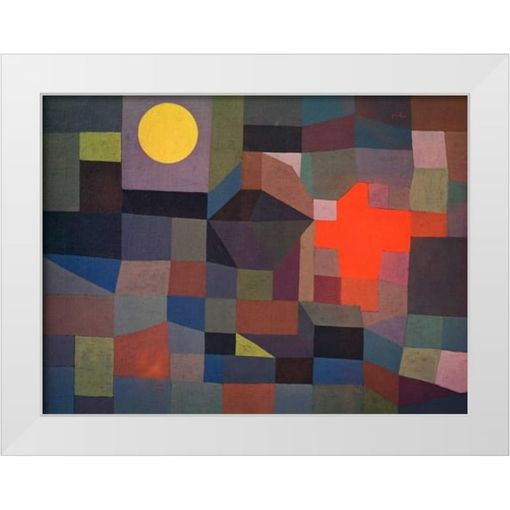 Klee , Paul 32x25 White Modern Wood Framed Museum Art Print Titled - Fire at Full Moon