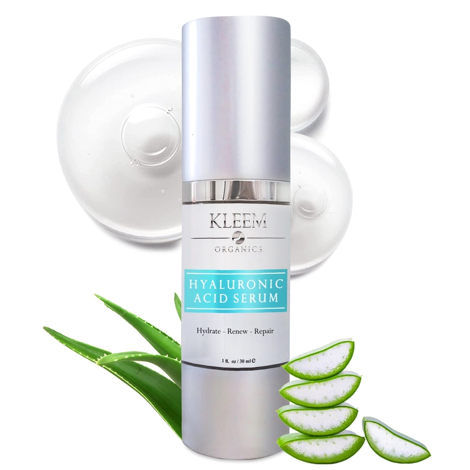 KLEEM ORGANICS Hyaluronic Acid Face Serum for Long Lasting Hydration 2.5% Hyaluronic Acid Serum for Face with Vitamin C, E & Aloe Vera, 1 fl. oz