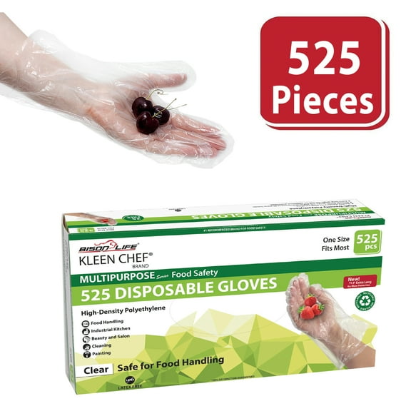 Kleen Chef Food Handling Long Cuff Poly Gloves, 0.65g, 11.5", OSFM, Clear (Pack of 525)