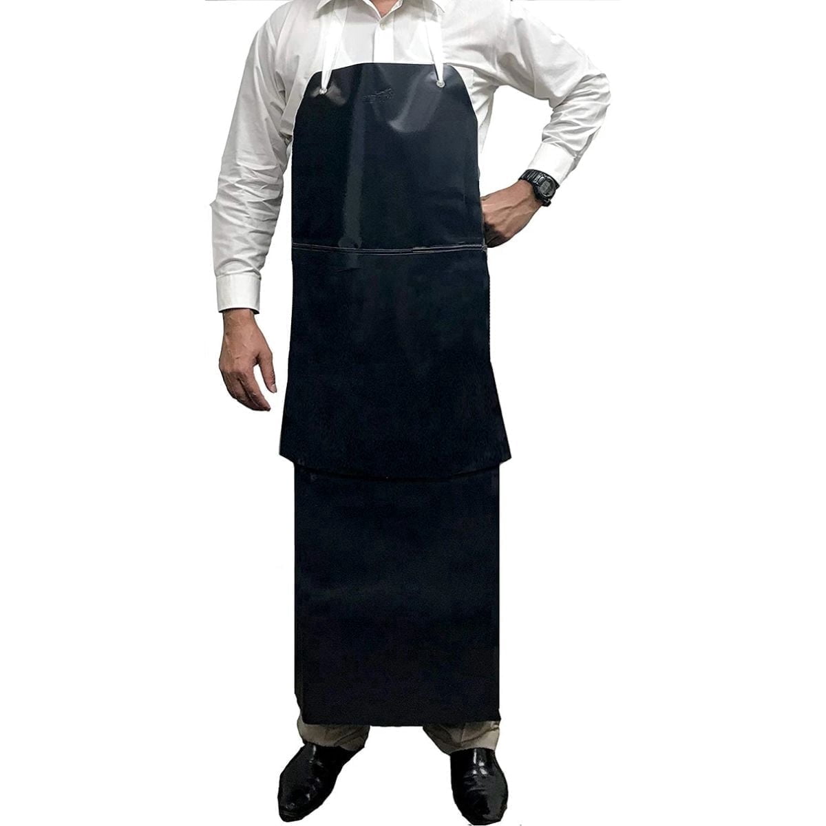 Heavy Duty Double Layer PVC Apron, 23 MIL Waterproof Oil Resistant Apron with Adjustable Straps – Industrial, Butcher, Dishwashing, Kitchen, Cleaning & Gardening Use, Black, 1  Pack