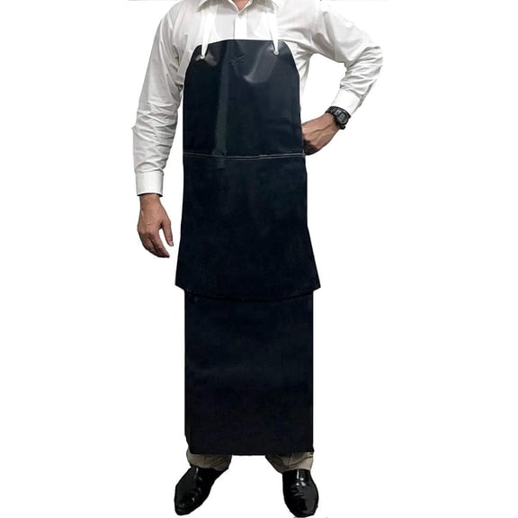 Heavy Duty Double Layer PVC Apron, 23 MIL Waterproof Oil Resistant Apron with Adjustable Straps  Industrial, Butcher, Dishwashing, Kitchen, Cleaning & Gardening Use, Black, 1  Pack