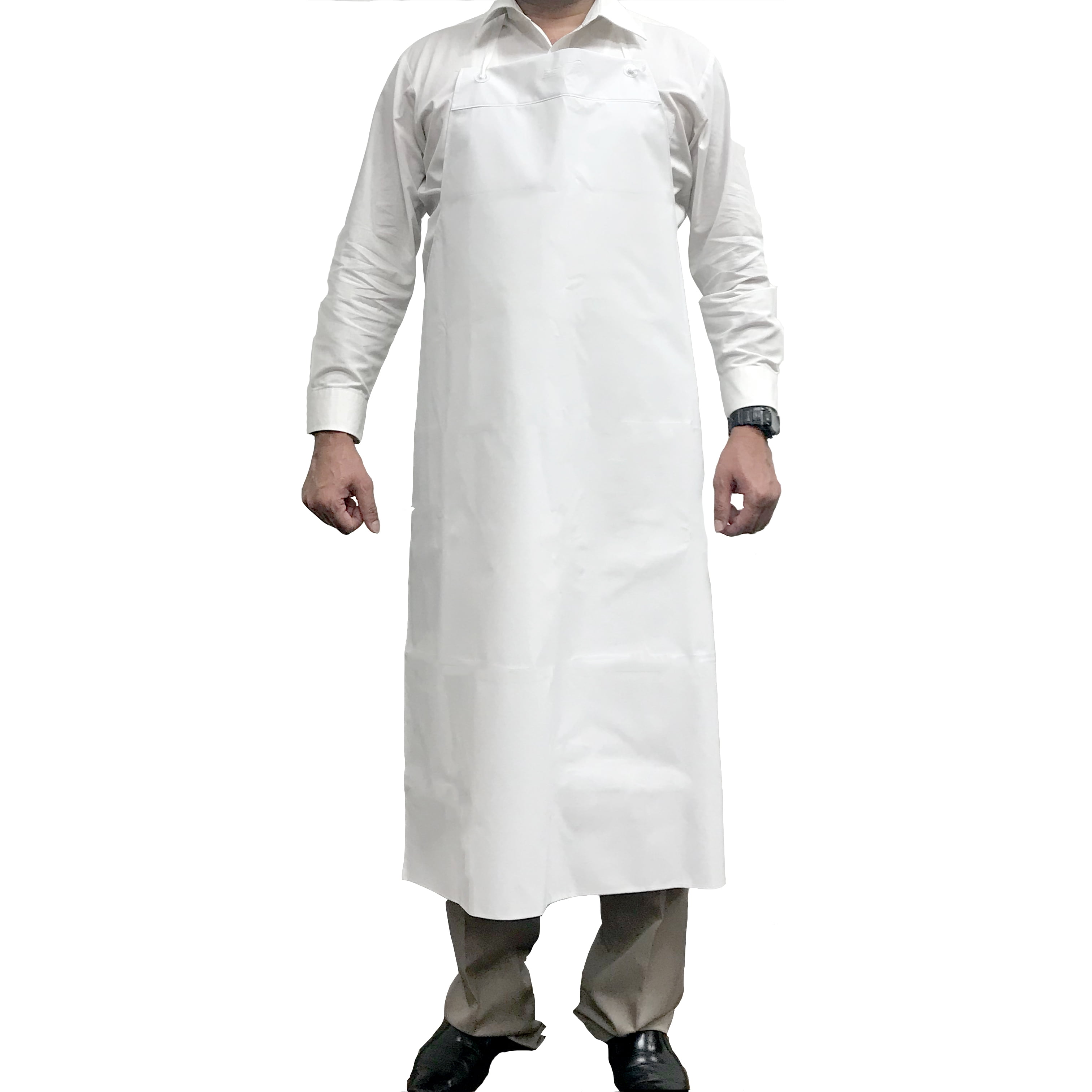 Large White Waterproof Vinyl Bib Apron with Adjustable Neck