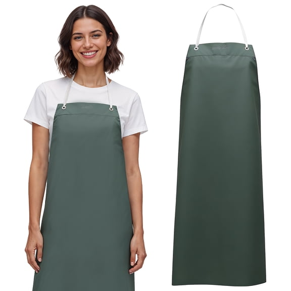 Kleen Chef Vinyl Bib Apron with Adjustable Neck, Waterproof and Oilproof, Large, Green