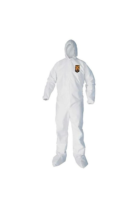 Kleen Guard 412-44336-24 A40 Liquid & Particle Protection Coveralls - Zipper Front-Hood-Boots-Elastic Wrists-Ankles - White - 3XL