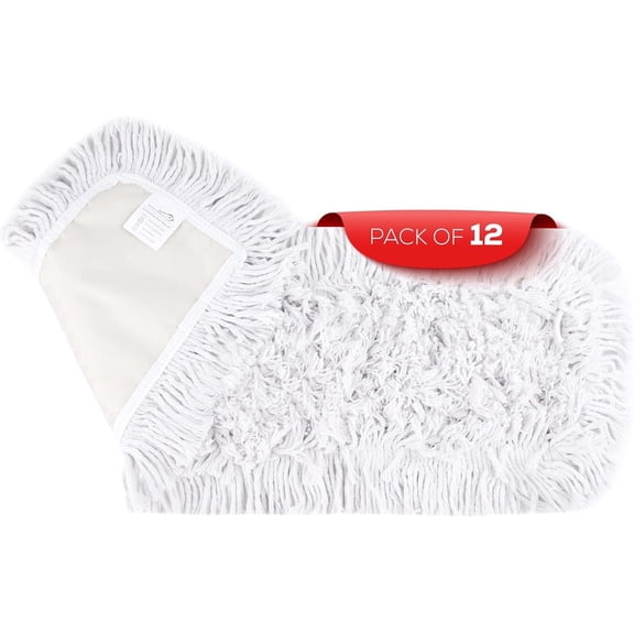 Kleen Handler 24 Inch Dust Mop Replacement Head, Reusable Washable Cut End Blended, Fits Flat Mop Frame, For Hardwood Vinyl Laminate Floors, Blue 12 Pack
