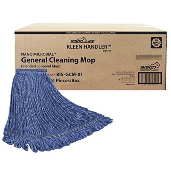 Kleen Handler Cotton Loop End String Mop Head Replacement Refill, Bulk Pack of 24, Blue