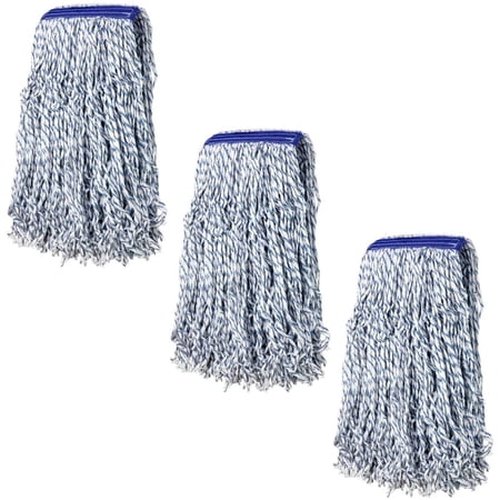 Kleen Handler Cut End Finish Mop Head Replacement, Cotton Blended, 1.25" Universal Headband, Blue (Pack of 3)
