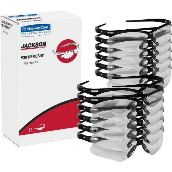 KleenGuard V30 Nemesis Safety Eyewear Flexible, Lightweight, Comfortable, Scratch Resistant - Ultraviolet Protection - Polycarbonate Lens - Clear, Black - 12 / Carton