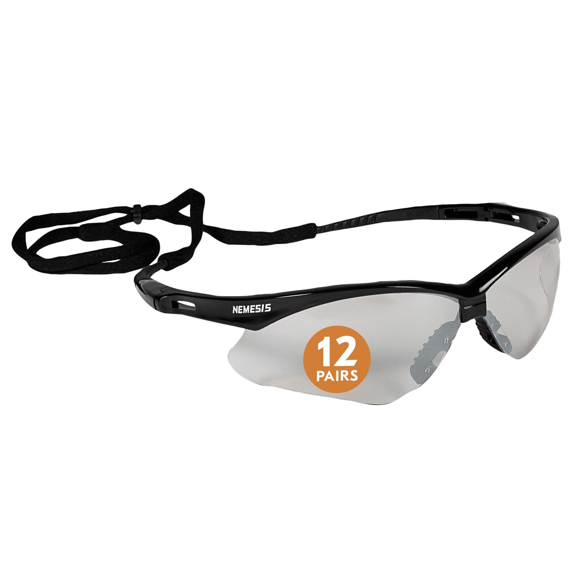 KleenGuard V30 Nemesis Safety Glasses 25685, with KleenVision Anti-Fog Coating, Indoor/Outdoor Lenses, Black Frame, Unisex for Men and Women Qty 12
