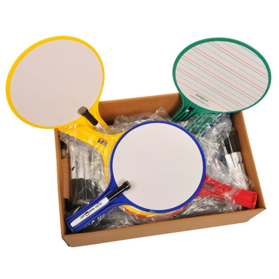 Round Double-Sided Whiteboard Paddles With Markers, Class Set of 12