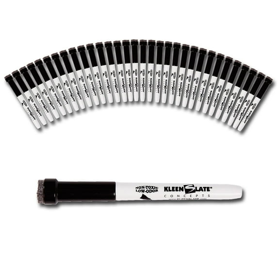 KleenSlate Small Dry Erase Markers with Eraser Black Pack of 32 (KLS6030)