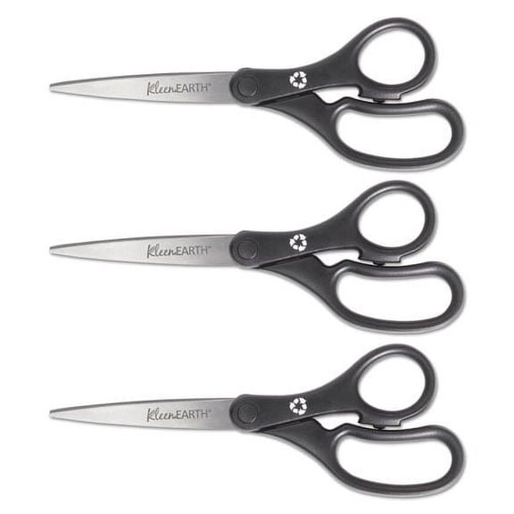 Kleenearth Basic Plastic Handle Scissors, 8" Long, 3.25" Cut Length, Black Straight Handles, 3/pack | Bundle of 2 Packs