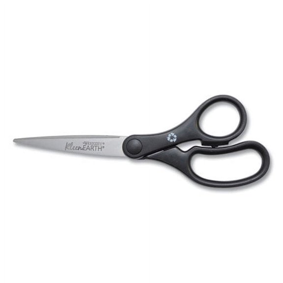Kleenearth Basic Plastic Handle Scissors, Pointed Tip, 7" Long, 2.8" Cut Length, Black Straight Handle | Bundle of 2 Each