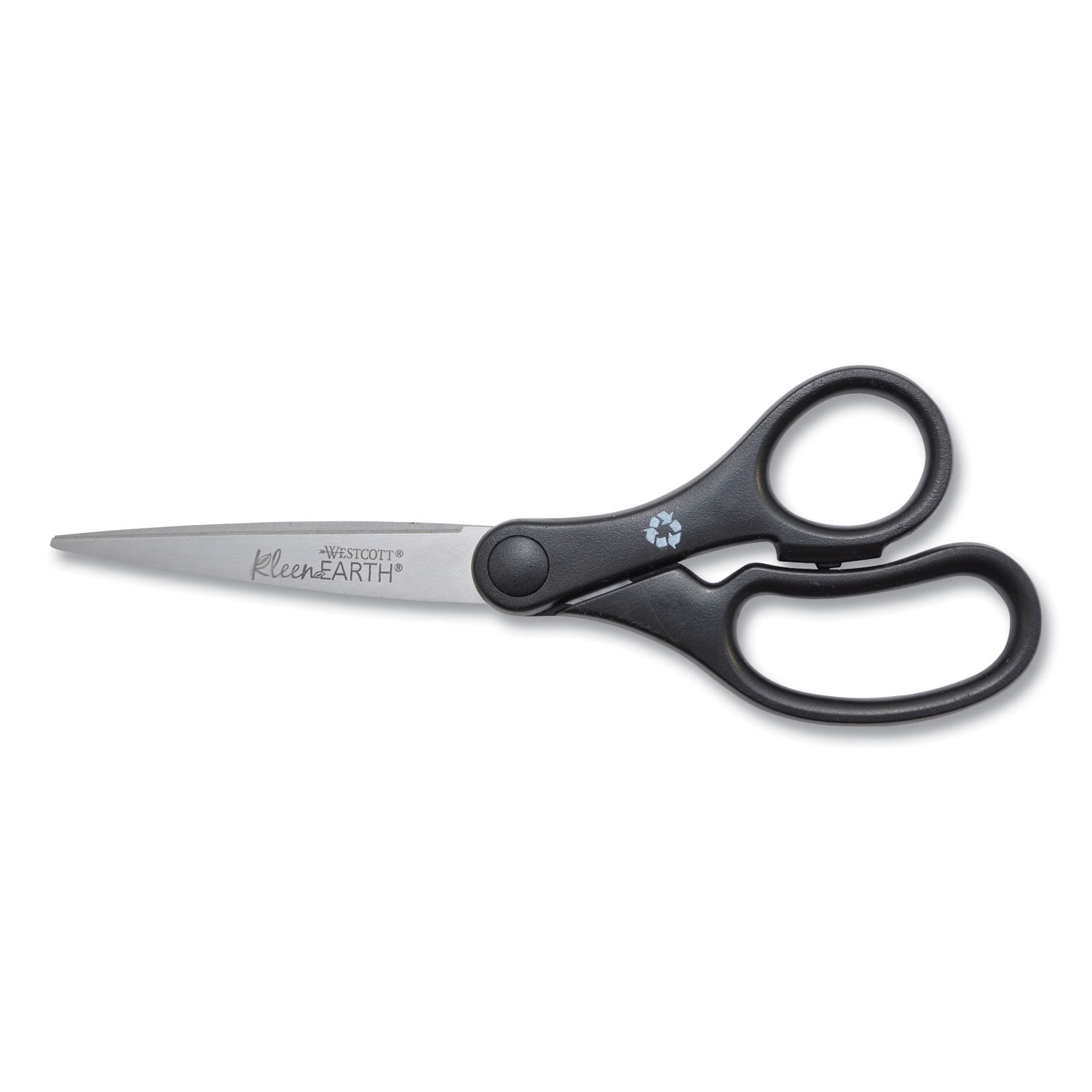 Kleenearth Basic Plastic Handle Scissors, Pointed Tip, 7" Long, 2.8" Cut Length, Black Straight Handle | Bundle of 5 Each