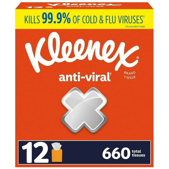 Kleenex Anti-Viral 3-Ply Facial Tissues Cube Boxes (55 Tissues/Box 12 Boxes)