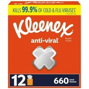 Kleenex Anti-Viral 3-Ply Facial Tissues Cube Boxes 55 Tissues/Box 12 Boxes