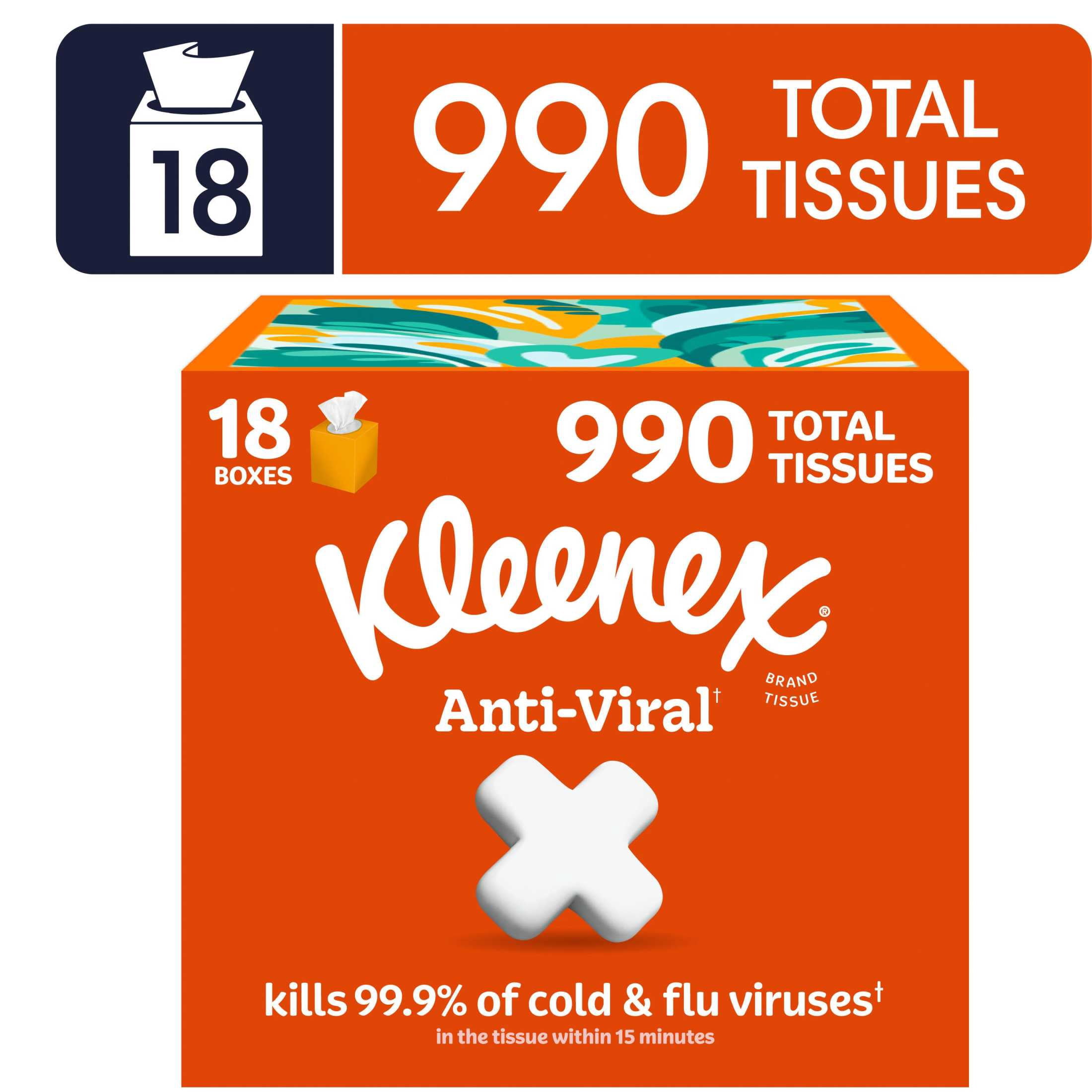 ③ kevincxy Kleenex, Facial Tissues, Anti-Viral, 3-Ply, 55 Tissues Per Box
